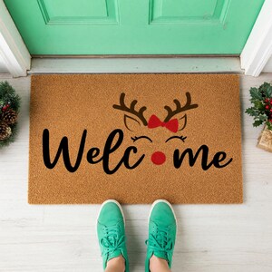 Welcome Reindeer Christmas Doormat Holiday Winter Entry Mat 2028