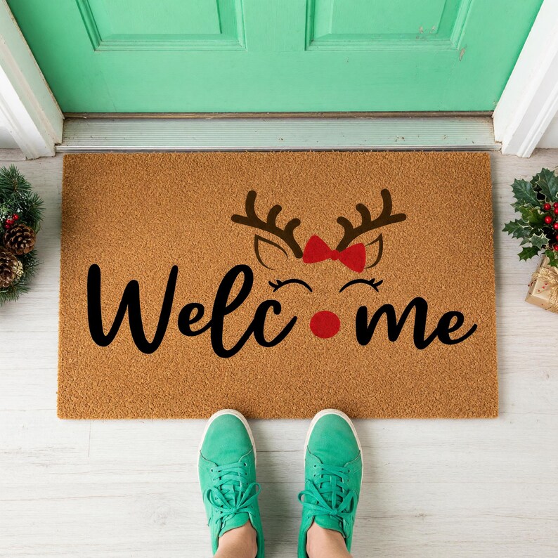 Welcome Reindeer Christmas Doormat Holiday Winter Entry Mat 2028