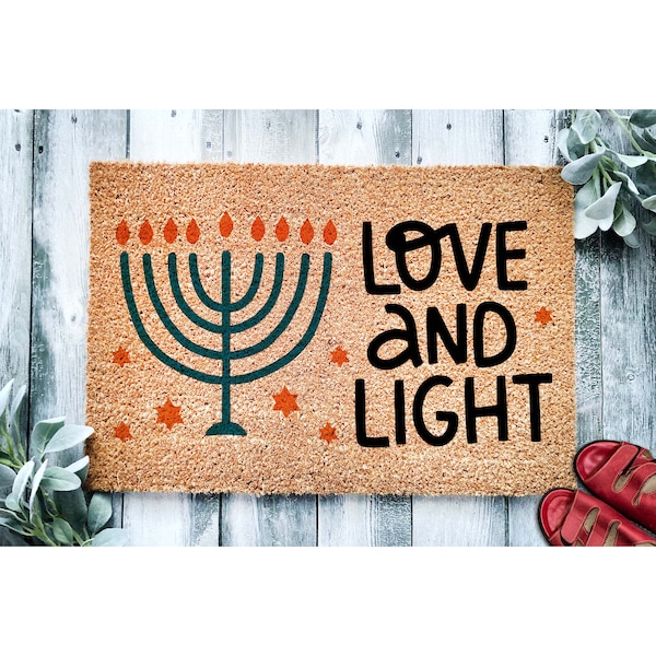 Doormat Love And Light Hanukkah | Cute Chanukah Festival of Lights Holiday Doormat | Hanukkah Gift | Welcome Mat | Holiday Mat 1810**