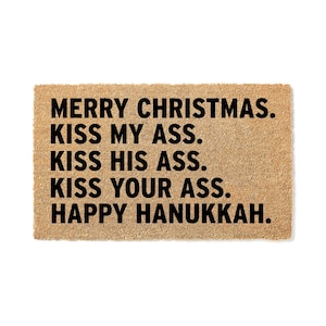 Paillasson joyeux Noël Kiss My Ass Happy Hanukkah Christmas - Paillasson de Noël drôle - Cadeau de Noël - Tapis de bienvenue 1822**