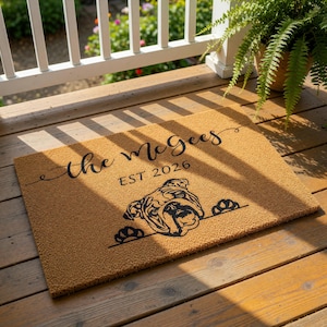 Personalized English Bulldog Doormat, Custom Dog Welcome Mat, Housewarming Gift, New Home Gift, Funny Dog Lover Entryway Rug