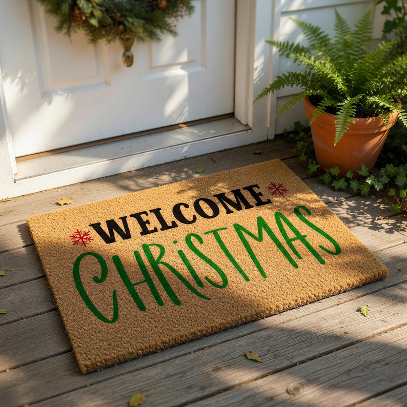 Christmas Welcome Mat, Christmas Doormat, Holiday Welcome Mat, Winter Doormat, Front Porch Decor, Holiday Door Gift, Doormats image 1