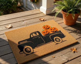 Halloween Doormat, Vintage Truck Welcome Mat, Fall Doormat, Halloween Home Decor, Funny Gift, Autumn Door Mat Rug, Doormats