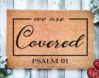 We/'re Covered Psalms 91 Religious God/'s protection Doormat Rubber Christmas US