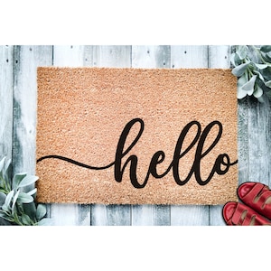 Doormat Hello Cursive Script Door Mat | Cute Doormat | Welcome Mat Door Mat Housewarming Gift Home Doormat Home Decor Front Door 1488**