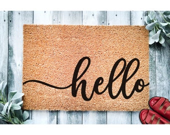 Doormat Hello Cursive Script Door Mat | Cute Doormat | Welcome Mat Door Mat Housewarming Gift Home Doormat Home Decor Front Door 1488**