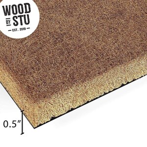 a close-up view of a textured, brown surface, possibly a mat or carpet, with a small text overlay indicating the size of the object in the image.