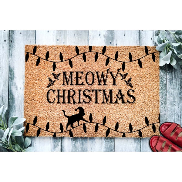 Doormat Meowy Christmas Cat and Christmas Lights | Holiday Cat Doormat  Welcome Mat  Christmas Mat Cat Gift Home Doormat Housewarming 1600**