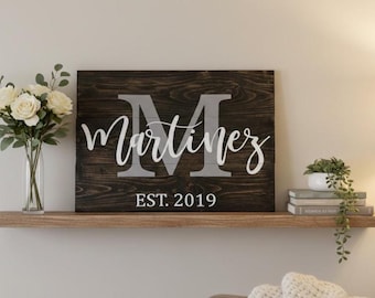 Personalized Last Name Sign with Established Year, Custom Family Wood Wall Art for Home