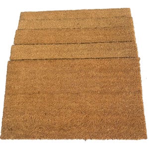 May include: A brown coir doormat with a textured surface. The mat is made of natural fibers and is designed to help remove dirt and debris from shoes.