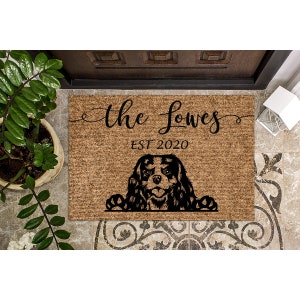 Custom Doormat Cavalier King Charles Spaniel Personalized Gift  Welcome Mat | Housewarming Gift | Last Name Door mat | Closing Gift 1174