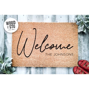 Custom Doormat Signature Welcome Family Name | Housewarming Wedding Gift | Personalized Doormat Closing Gift Front Door Mat Welcome Mat 1492