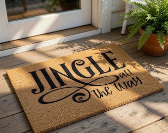 Christmas Doormat, Jingle All The Way Holiday Doormat, Welcome Mat, Front Door Mat, Winter Decor, Christmas Gift, Xmas Rug