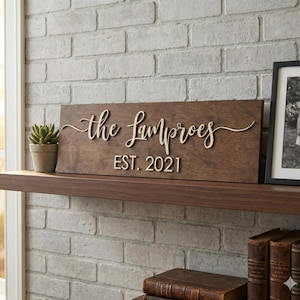 Personalized Family Name Wood Sign, Custom Established Year Wedding Gift for Couple, Last image 18