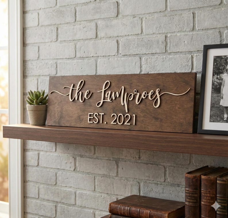 Personalized Family Name Wood Sign, Custom Established Year Wedding Gift for Couple, Last image 18
