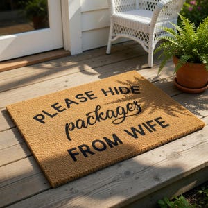 Funny Doormat Hide Packages From Wife, Welcome Mat, Housewarming Gift, New Home Gift, Wedding Personalized Door Mat, Wife