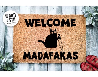 Doormat Welcome Madafakas Cat | Funny Doormat | Go Away Funny Doormat | Welcome Mat | Funny Door Mat | Funny Gift | Home Doormat 1785**