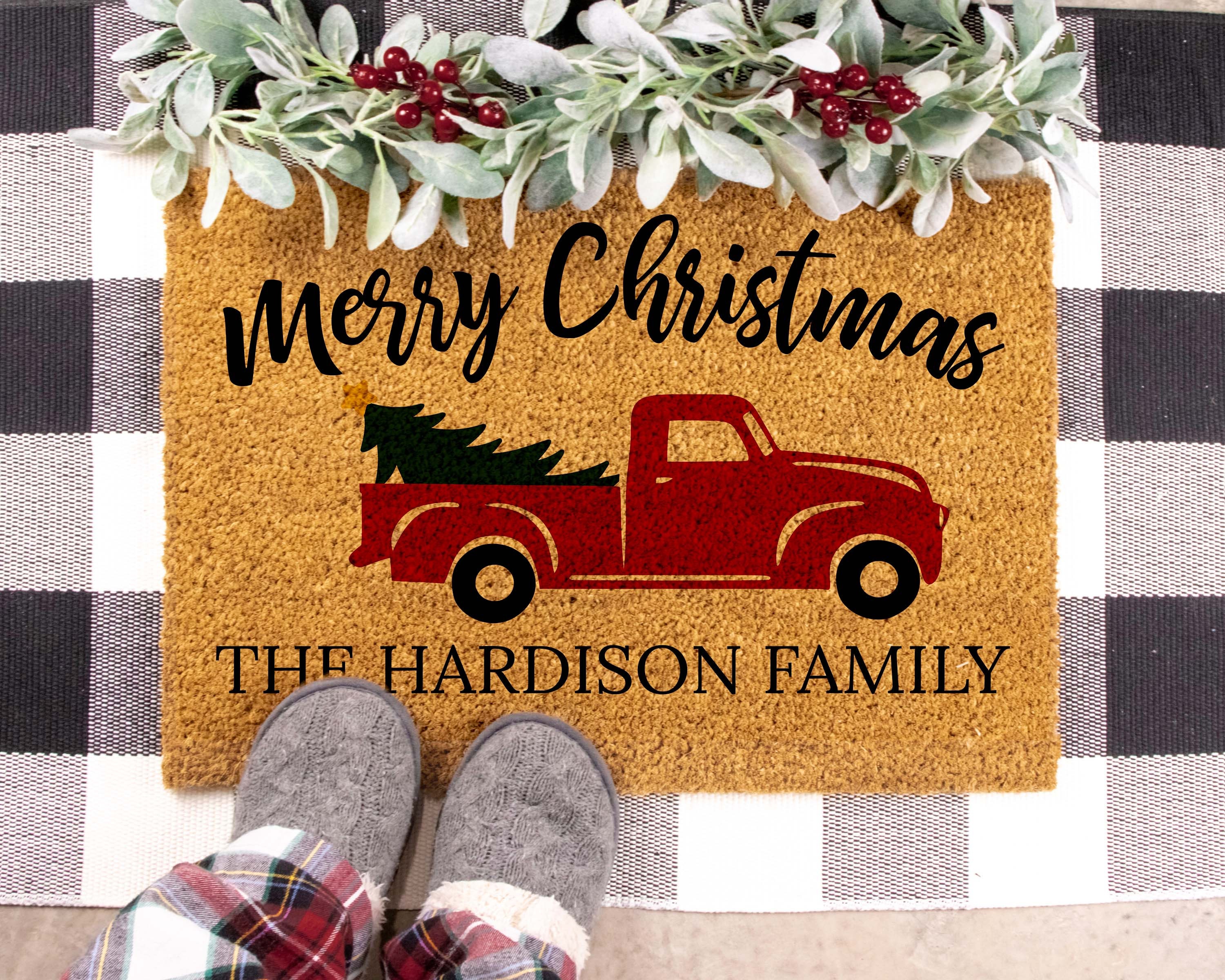 Merry Christmas Red Truck With Tree in Back Door Mat – Hera's