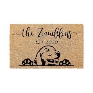 Custom Doormat Golden Retriever v2  - Dog - Personalized Doormat Cute Welcome Mat Housewarming Gift - Closing Gift Last Name Door Mat 1165