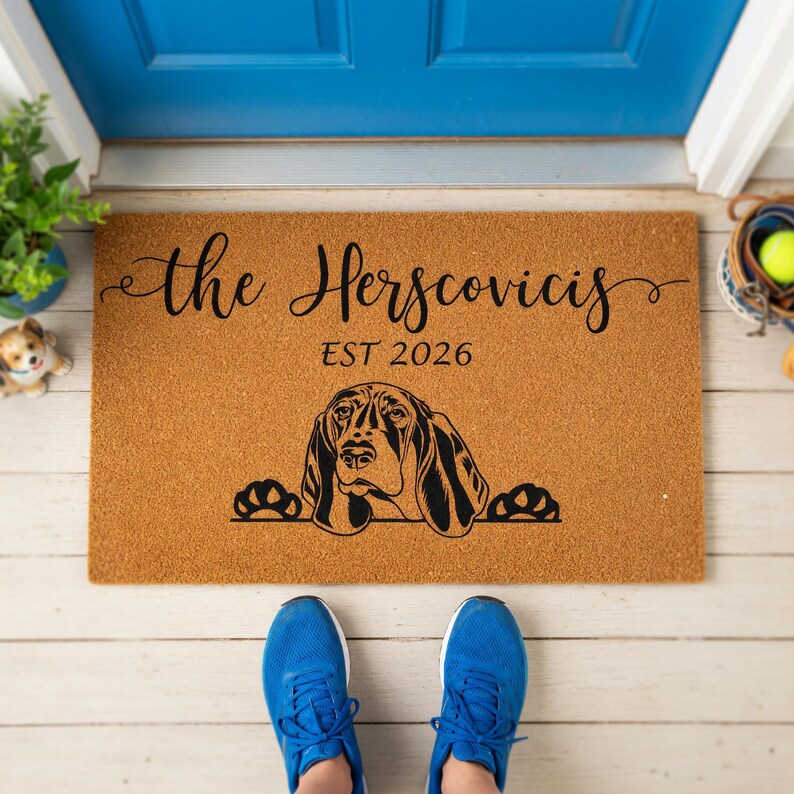 Personalized Basset Hound Doormat, Custom Doormat, Housewarming Gift, Wedding Gift, Welcome Mat, Funny Doormats, New Home image 11