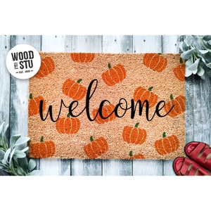 Doormat Welcome Pumpkin Pattern  | Fall Doormat | Welcome Mat | Cute Pumpkin Fall Door Mat | Fall Autumn Decor Gift | Home Doormat 1529**