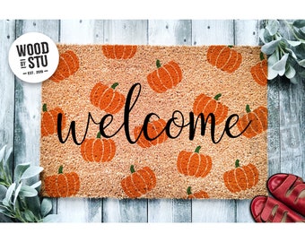Doormat Welcome Pumpkin Pattern  | Fall Doormat | Welcome Mat | Cute Pumpkin Fall Door Mat | Fall Autumn Decor Gift | Home Doormat 1529**