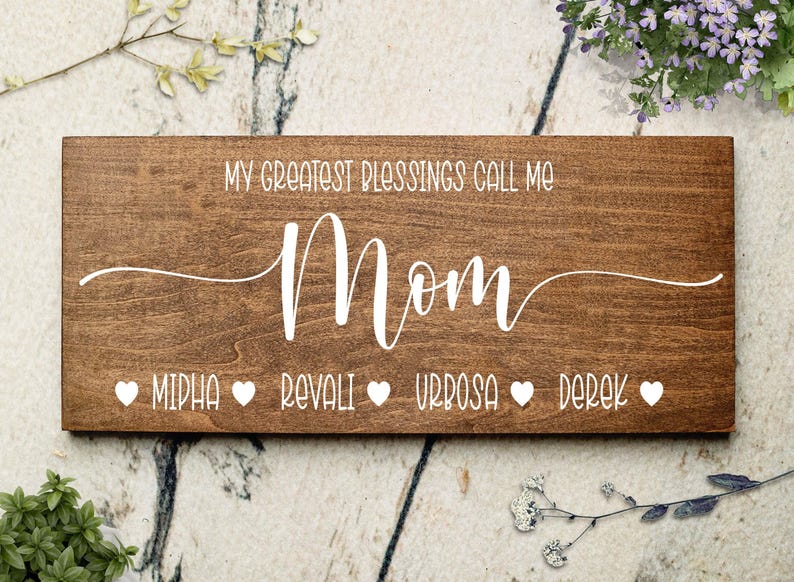 Personalized Mom Sign with Kids Names, Custom Wood for Mother's Day Birthday Gift Idea zdjęcie 4