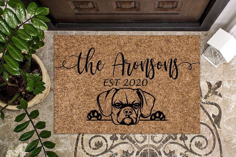 Custom Doormat Puggle Dog Gift Personalized Doormat Welcome Mat Housewarming Gift Closing Gift Last Name Door Mat Puppy 1234 image 5