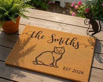 Personalized Cat Doormat, Custom British Shorthair Welcome Mat, Housewarming Gift, Cat Mom Gift, New Home Present, Personalized Mat