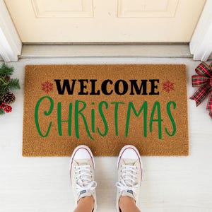 Welcome Christmas Doormat Snowflake Holiday Entry Rug 1577