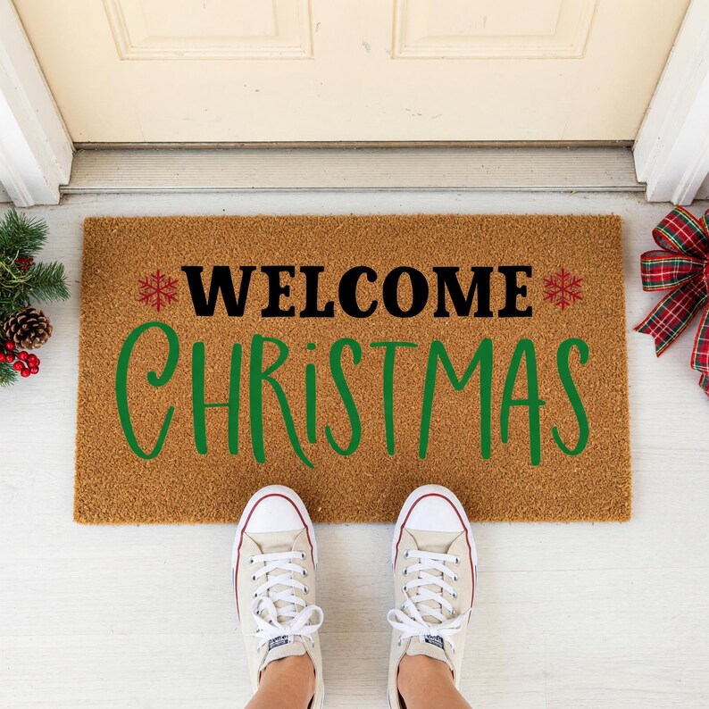 Welcome Christmas Doormat Snowflake Holiday Entry Rug 1577