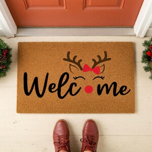 Welcome Reindeer Christmas Doormat Holiday Winter Entry Mat 2028