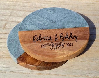 Custom Marble Wood Premium Engraved Coasters | House Warming Gift | Personalized Gift | Wedding Gif | Engagement Gift | Personalized Gift