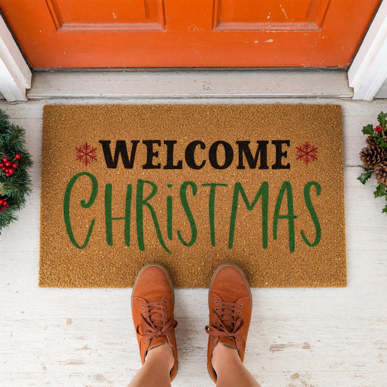 Welcome Christmas Doormat Snowflake Holiday Entry Rug 1577