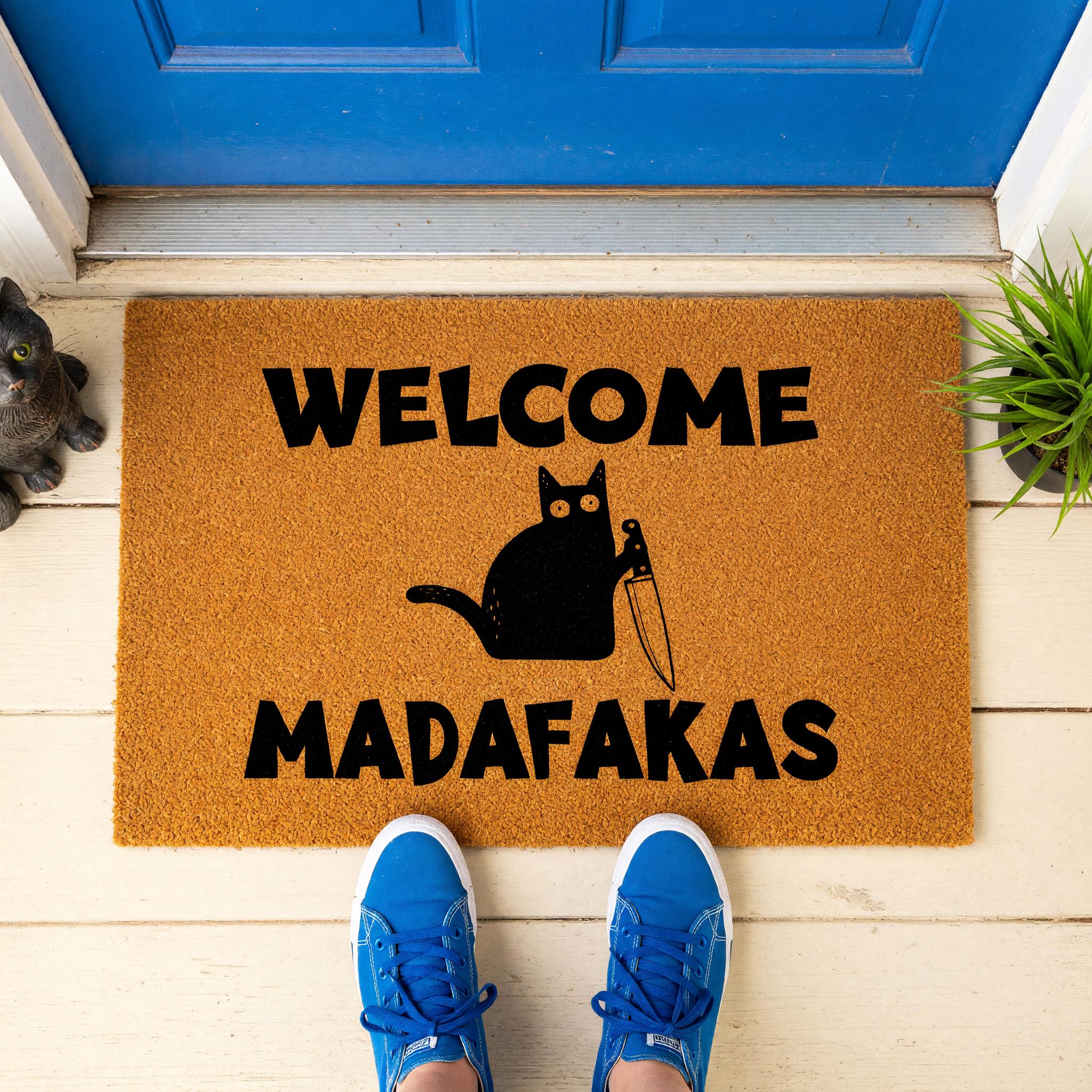 Welcome Madafakas Doormat, Cat Holding Knife, Front Porch Mat - Etsy