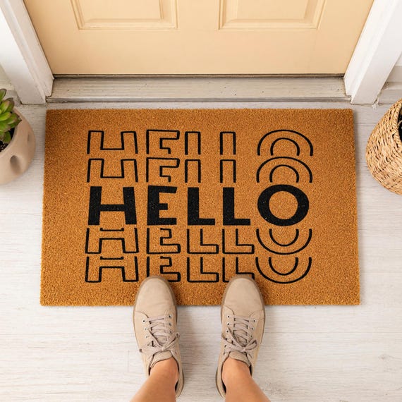 Hello Doormat, Modern Graphic Welcome Mat, Housewarming Gift