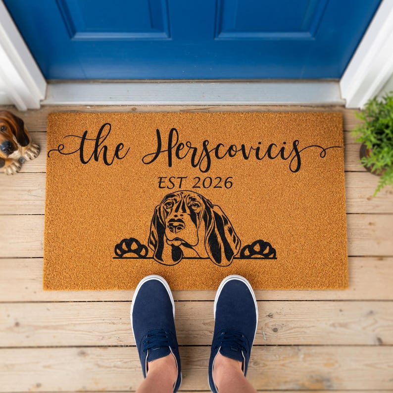 Personalized Basset Hound Doormat, Custom Doormat, Housewarming Gift, Wedding Gift, Welcome Mat, Funny Doormats, New Home image 8