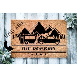 Custom Doormat Camping Gift Welcome Mat Personalized Doormat Personalized Gift Camper Decor Camping Doormat Happy Camper Cute Family 1022