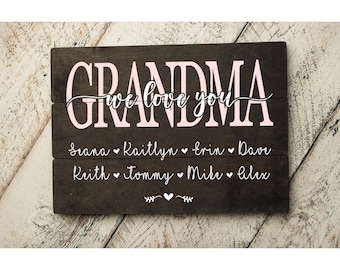 Personalized Grandma Wood Sign with Grandkids Names, Mother's Day Birthday Christmas Gift