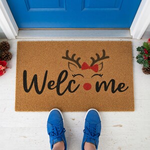 Welcome Reindeer Christmas Doormat Holiday Winter Entry Mat 2028