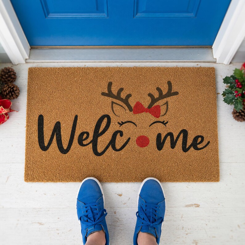 Welcome Reindeer Christmas Doormat Holiday Winter Entry Mat 2028