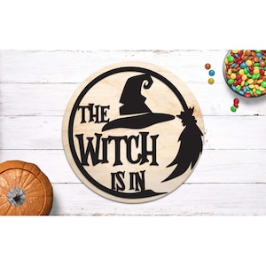The Witch is In Halloween Wood Round Porch Sign - Halloween Gift - Cute Porch Sign - Custom Halloween Decor - Pallet Sign Wood Sign 7092**