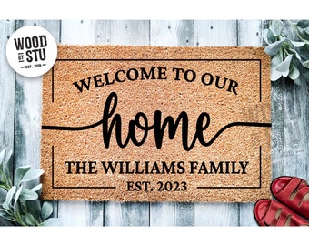 Custom Doormat Welcome to Our Home l Gift | Family Name Doormat | Wedding Gift | Closing Gift | Welcome Doormat l Front Door Mat l 2069