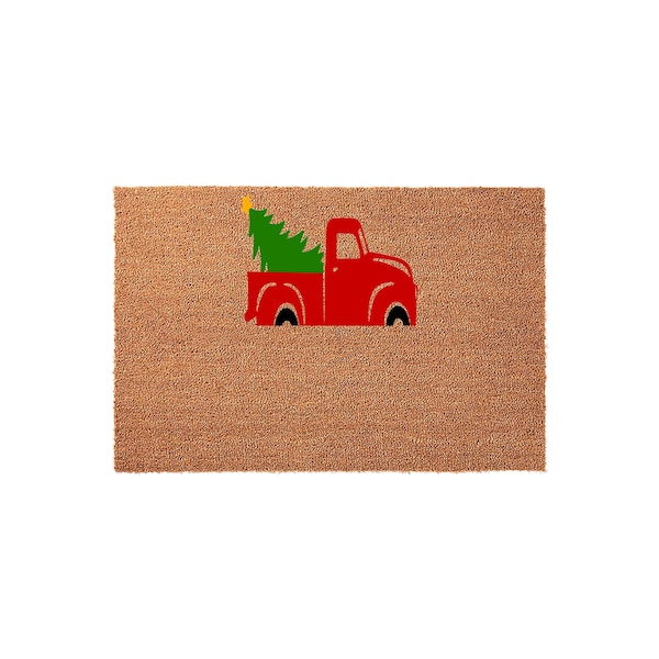 Vintage Truck Christmas Tree Doormat, Winter Porch Mat, Welcome Front Door