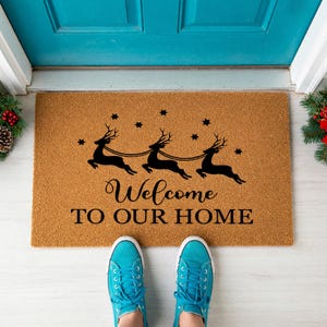 Welcome To Our Home Doormat Reindeer Stars Christmas 1528