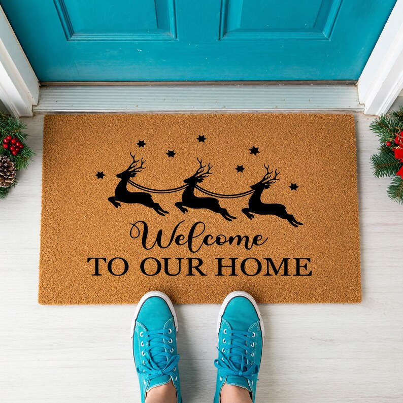 Welcome To Our Home Doormat Reindeer Stars Christmas 1528