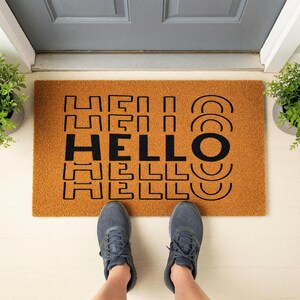 Felpudo de bienvenida "Hola", regalo de inauguración para el porche, alfombra de fibra de coco para exteriores imagen 9