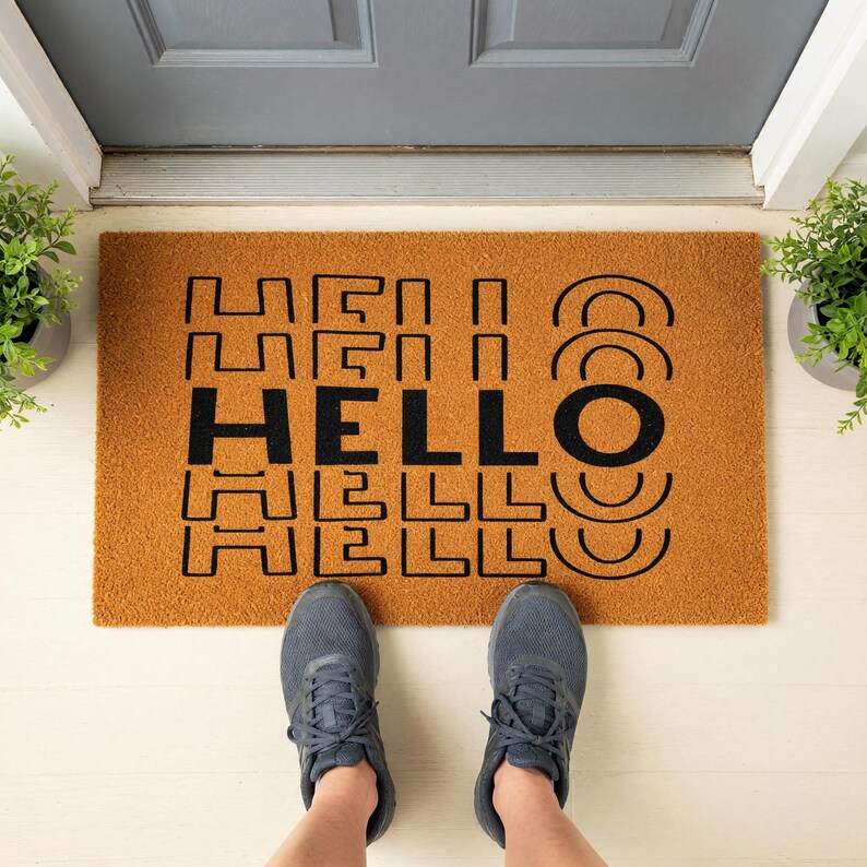 Felpudo de bienvenida "Hola", regalo de inauguración para el porche, alfombra de fibra de coco para exteriores imagen 9