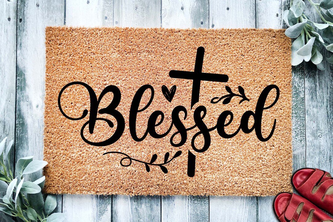 Blessed by the Cross Door Mat Christian Home Religious Doormat