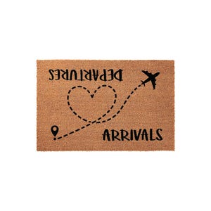 Arrivals and Departures Airplane Doormat - Unique Travel Themed Entryway Decor